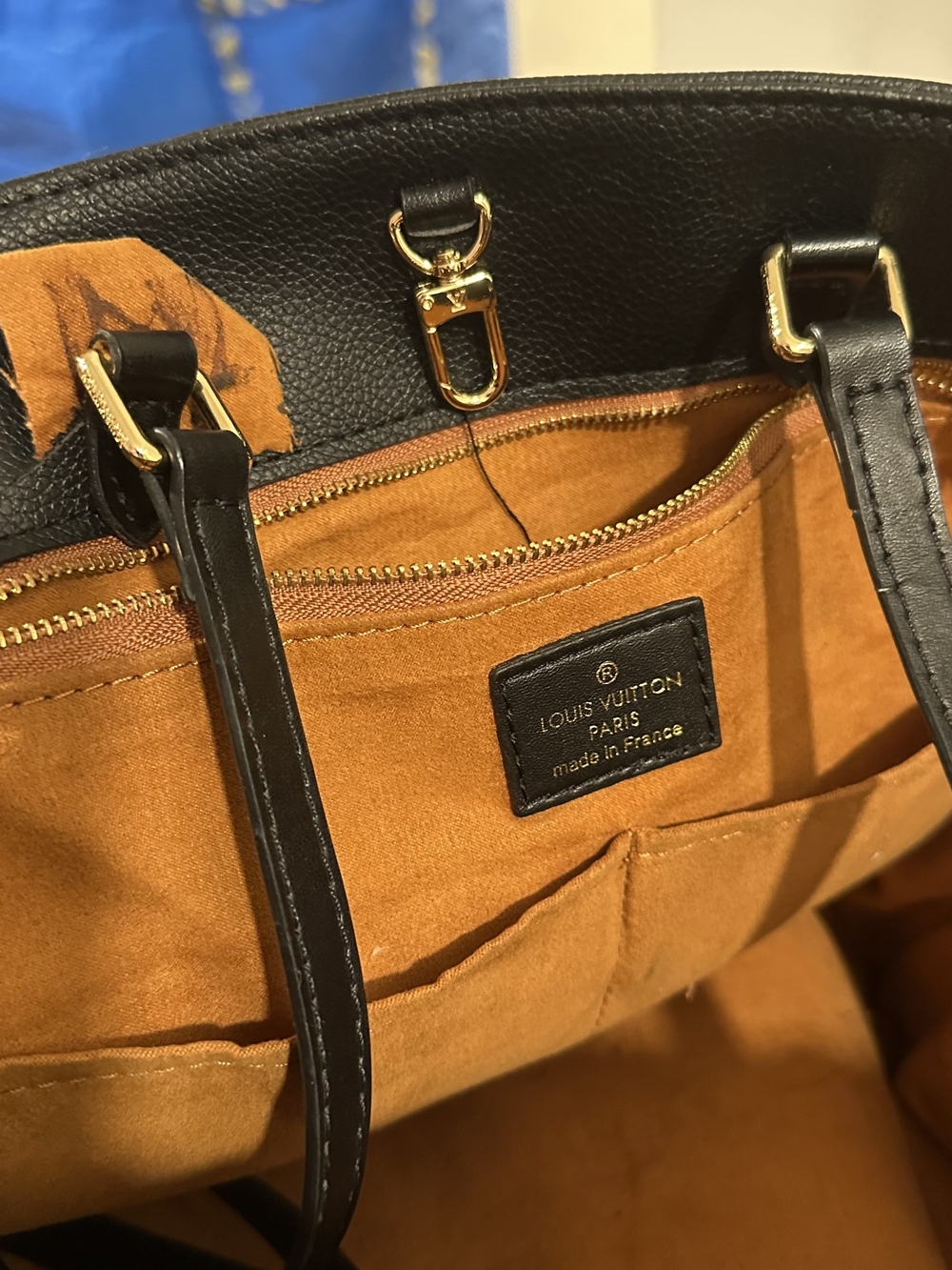 Large Black Embossed Leather Tote with Top Handles - Picture 7 of 14
